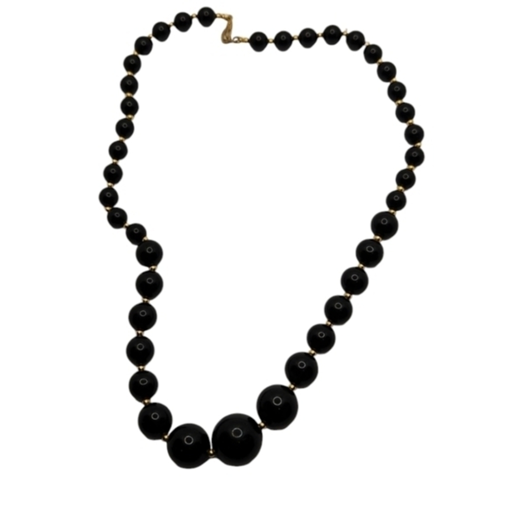 Vintage 18" Long Black Onyx Bead with‎ Gold Spacers